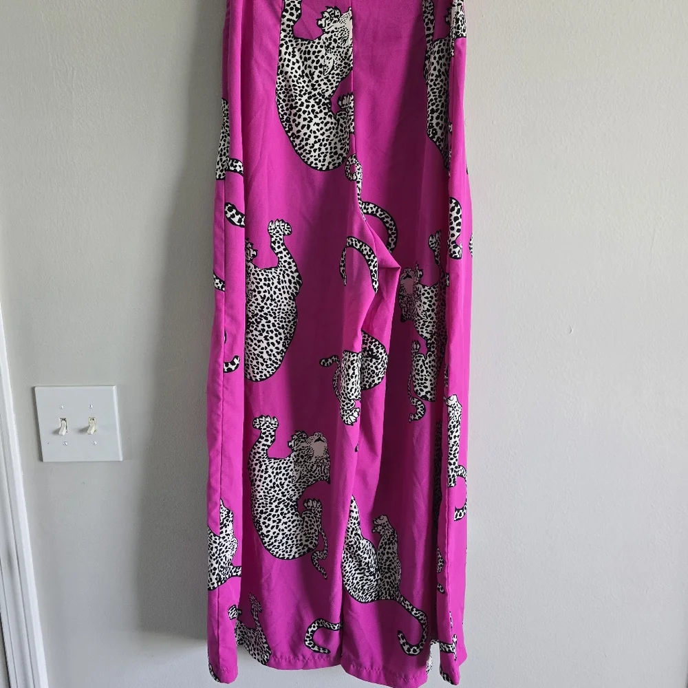 SHEIN Pink and Black Animal Print Pants Wide Leg M - Picture 4 of 6